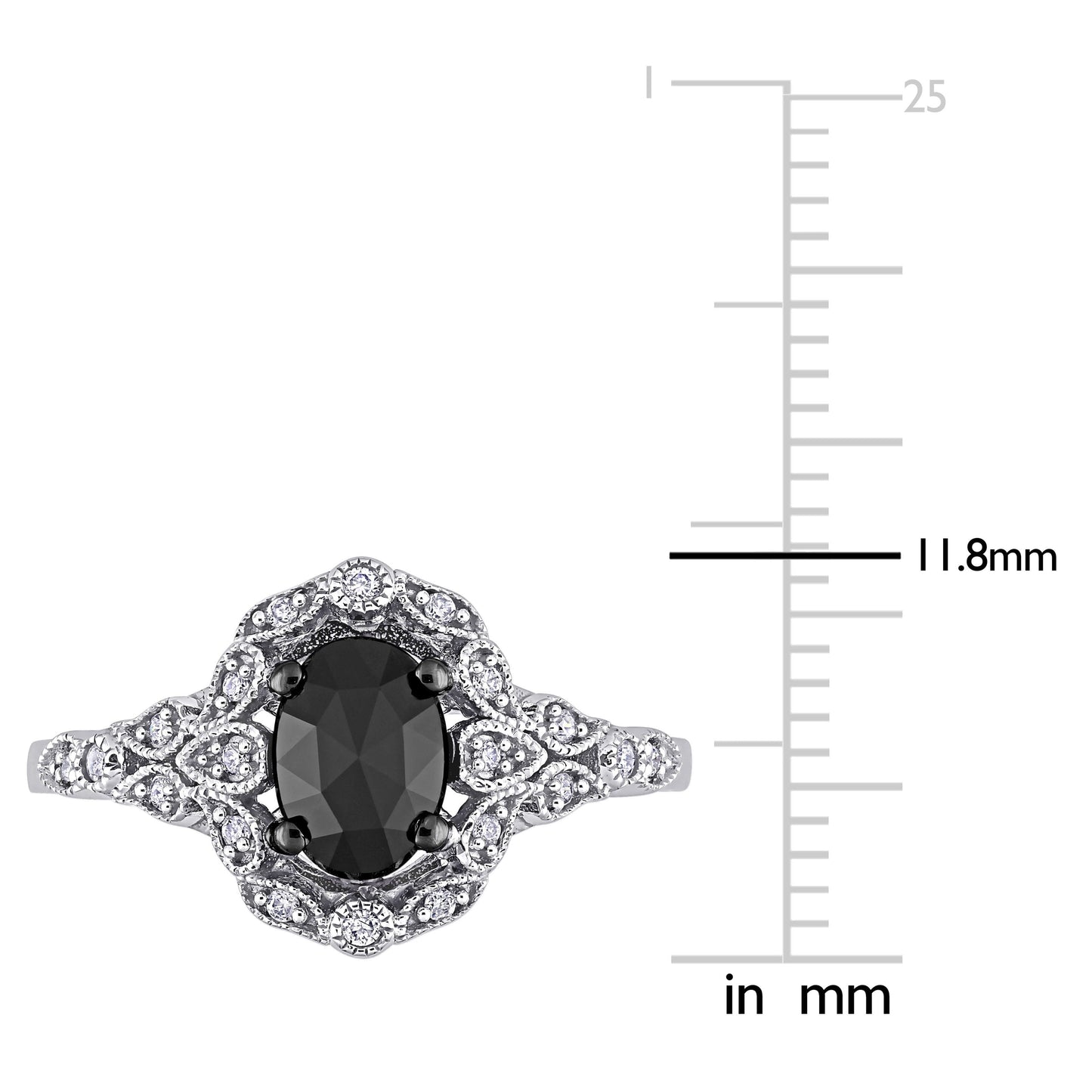 Oval Cut Black & White Diamond Ring in 14k White gold