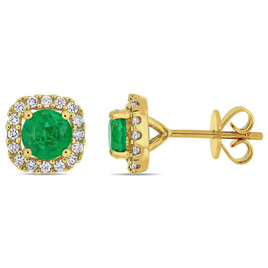 Emerald & Diamond Earrings 14k Yellow Gold