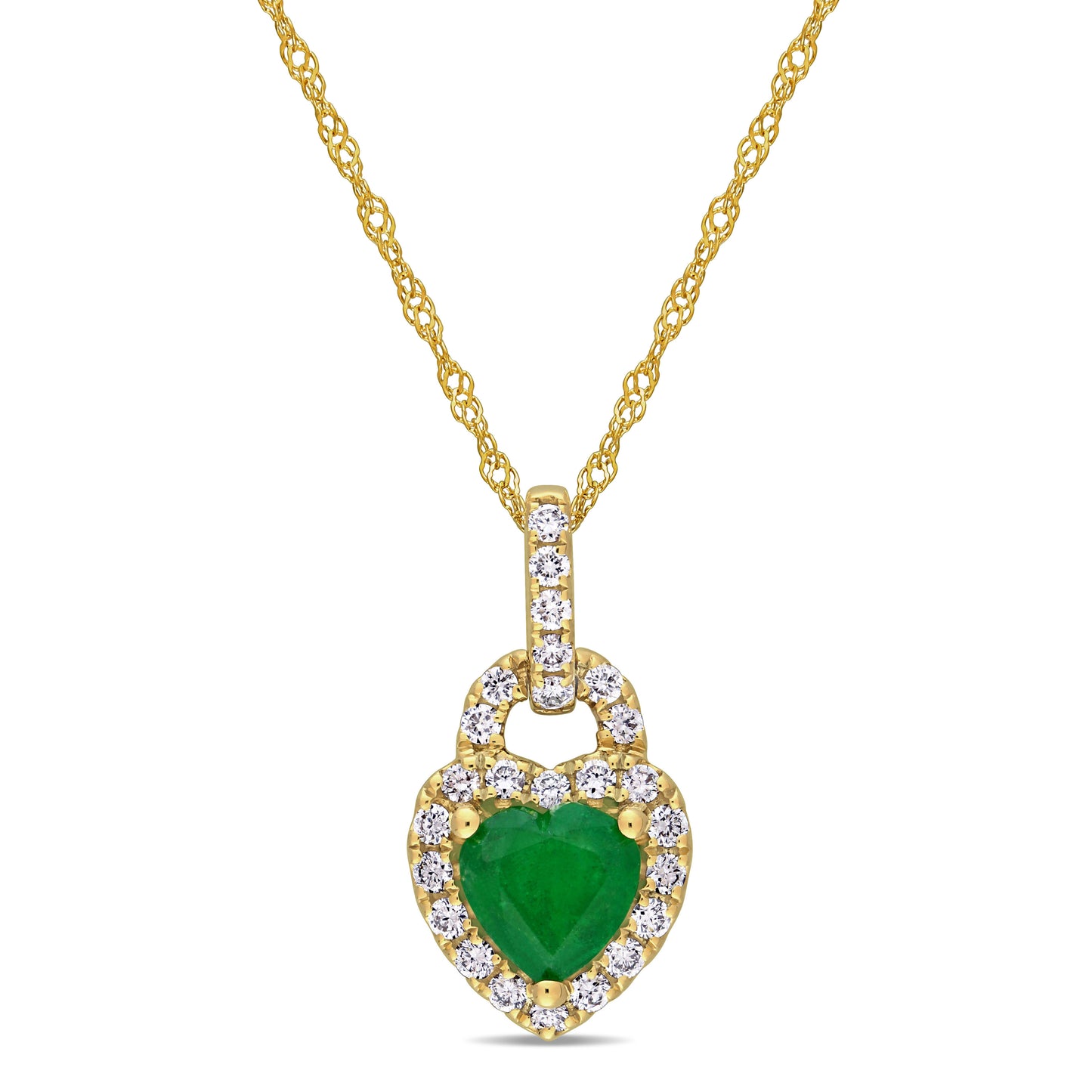 Emerald & Diamond Necklace in 14k Yellow Gold