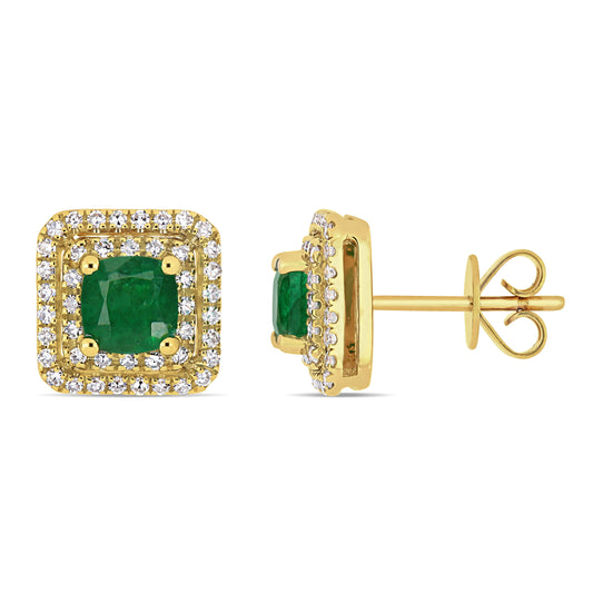 Emerald & Diamond Earrings 14k Yellow Gold