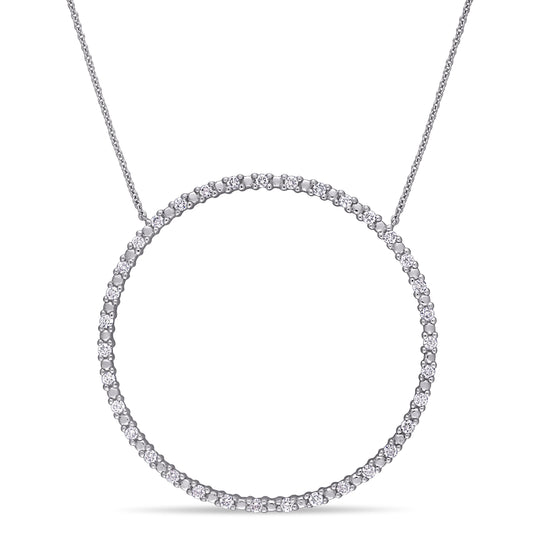 Large Circle Diamond Necklace in 10k White Gold