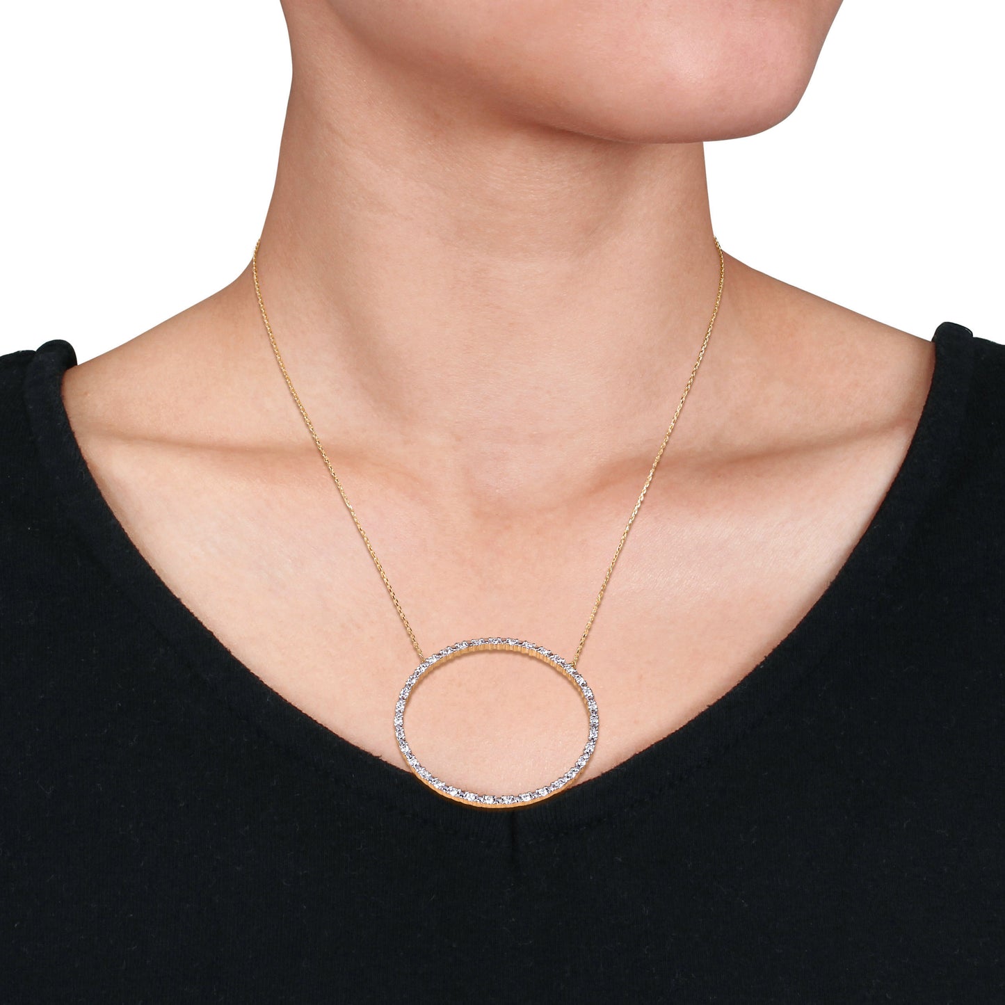 Large Circle Diamond Necklace in 10k Yellow Gold