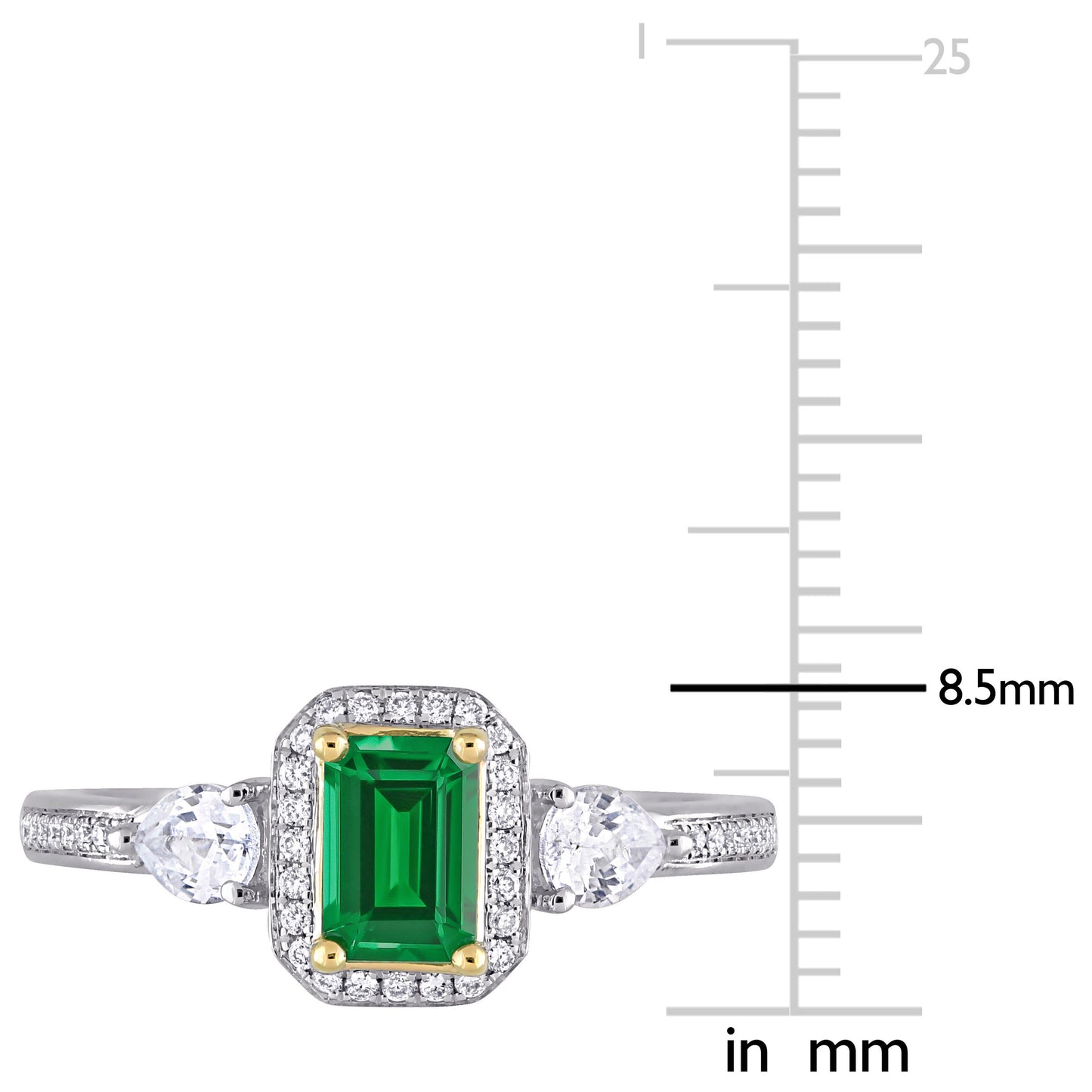 Emerald & White Sapphire & Diamond Ring in 14k White Gold