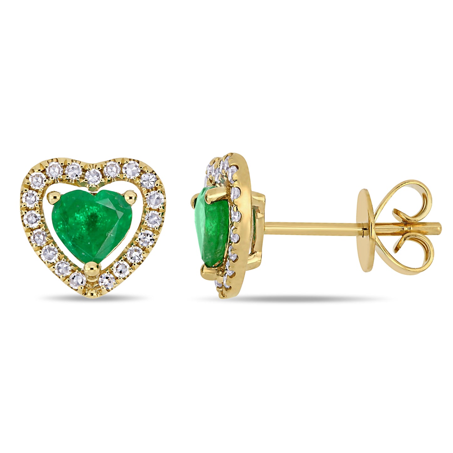 Emerald & Diamond Heart Earrings 14k Yellow Gold