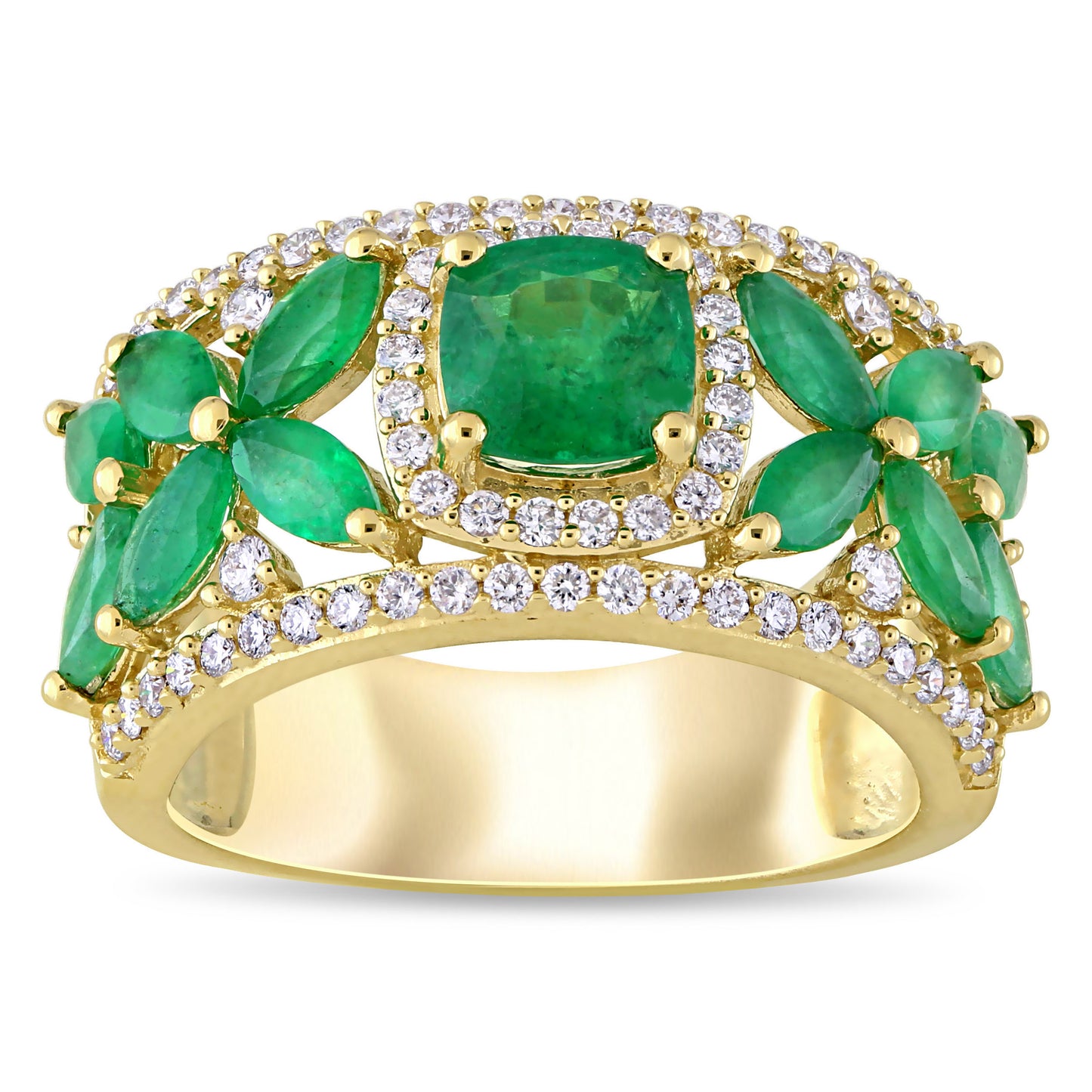 Emerald & Diamond Art Deco Ring in 14k Yellow Gold