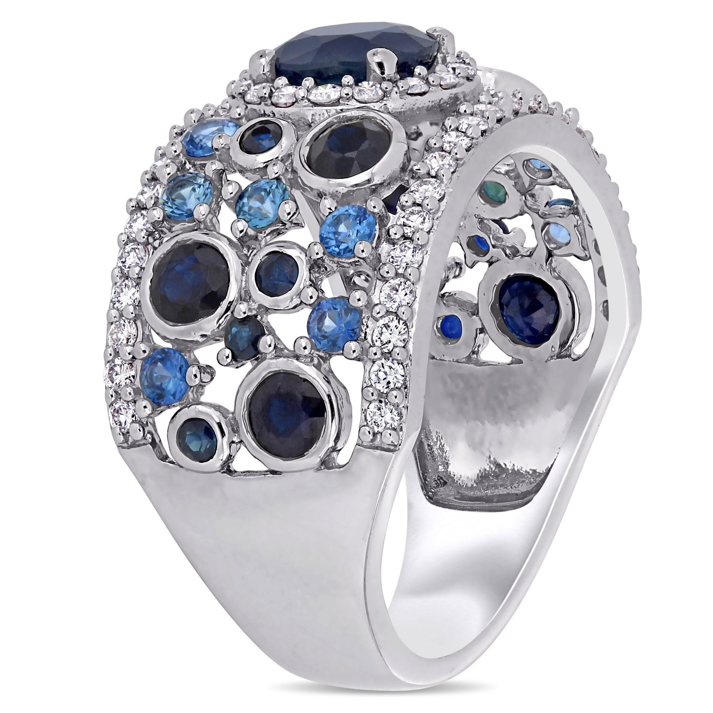 Light & Dark Sapphire with Diamonds Ring in 14k White Gold