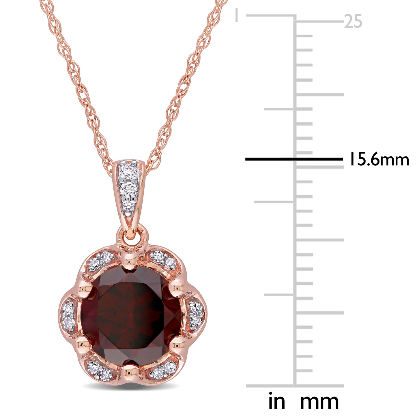 Garnet & Diamond Flower Necklace in 14k Rose Gold