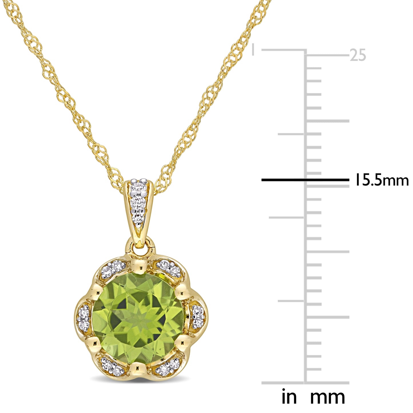 1 1/2ct Peridot and 0.06ct Diamond Floral Pendant in 14k Yellow Gold