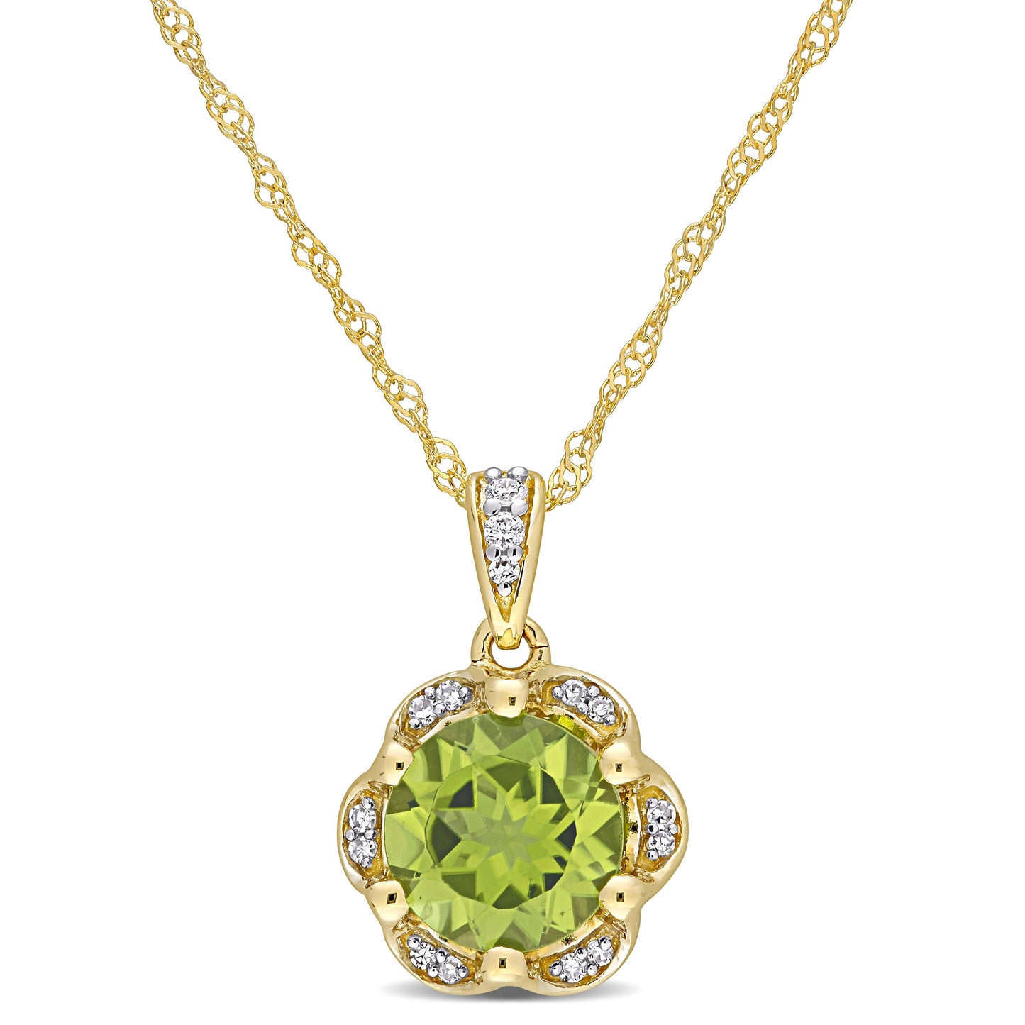 1 1/2ct Peridot and 0.06ct Diamond Floral Pendant in 14k Yellow Gold