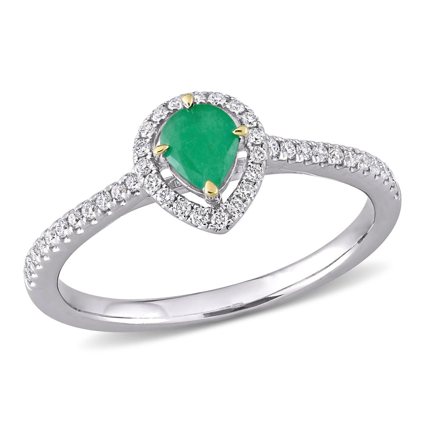 Pear Cut Emerald & Diamond Ring in 14k White Gold