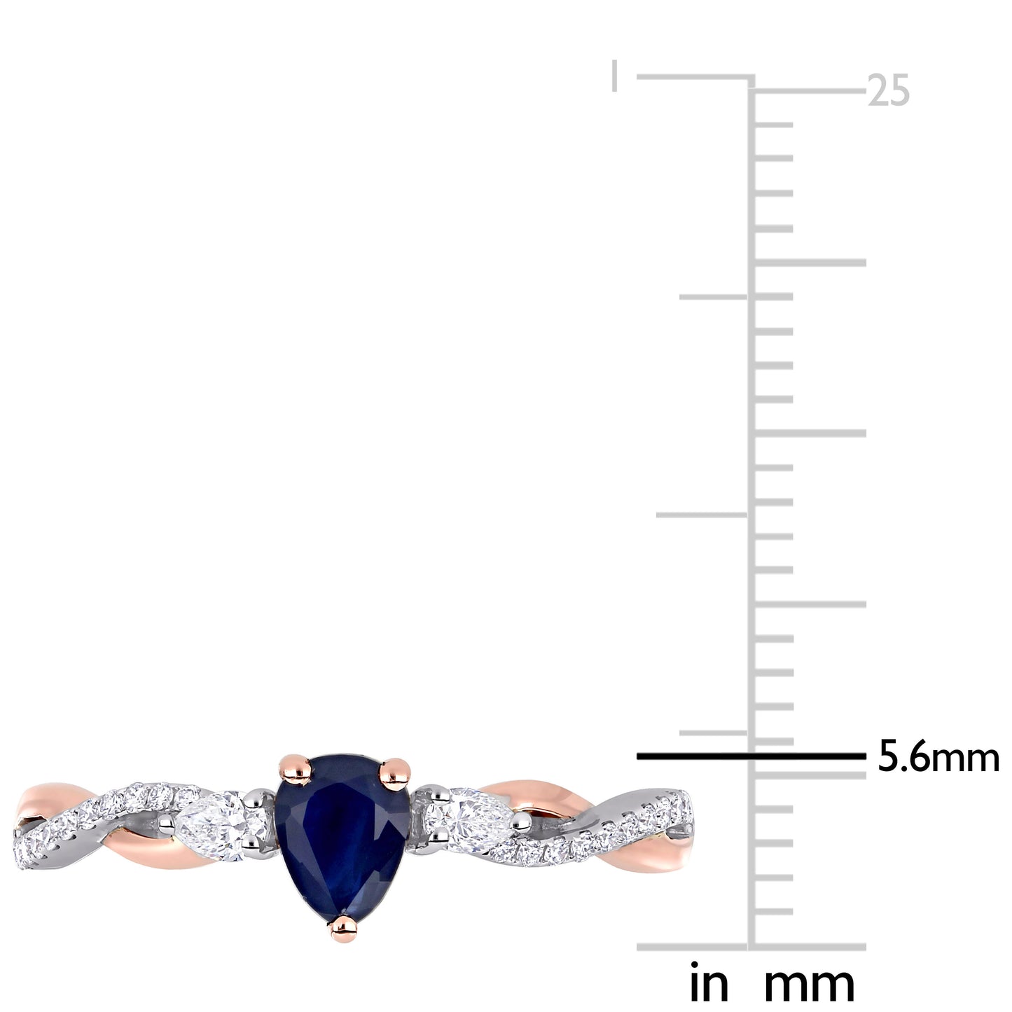 Pear Cut Sapphire & Diamonds Ring in Two-Tone 14k Gold