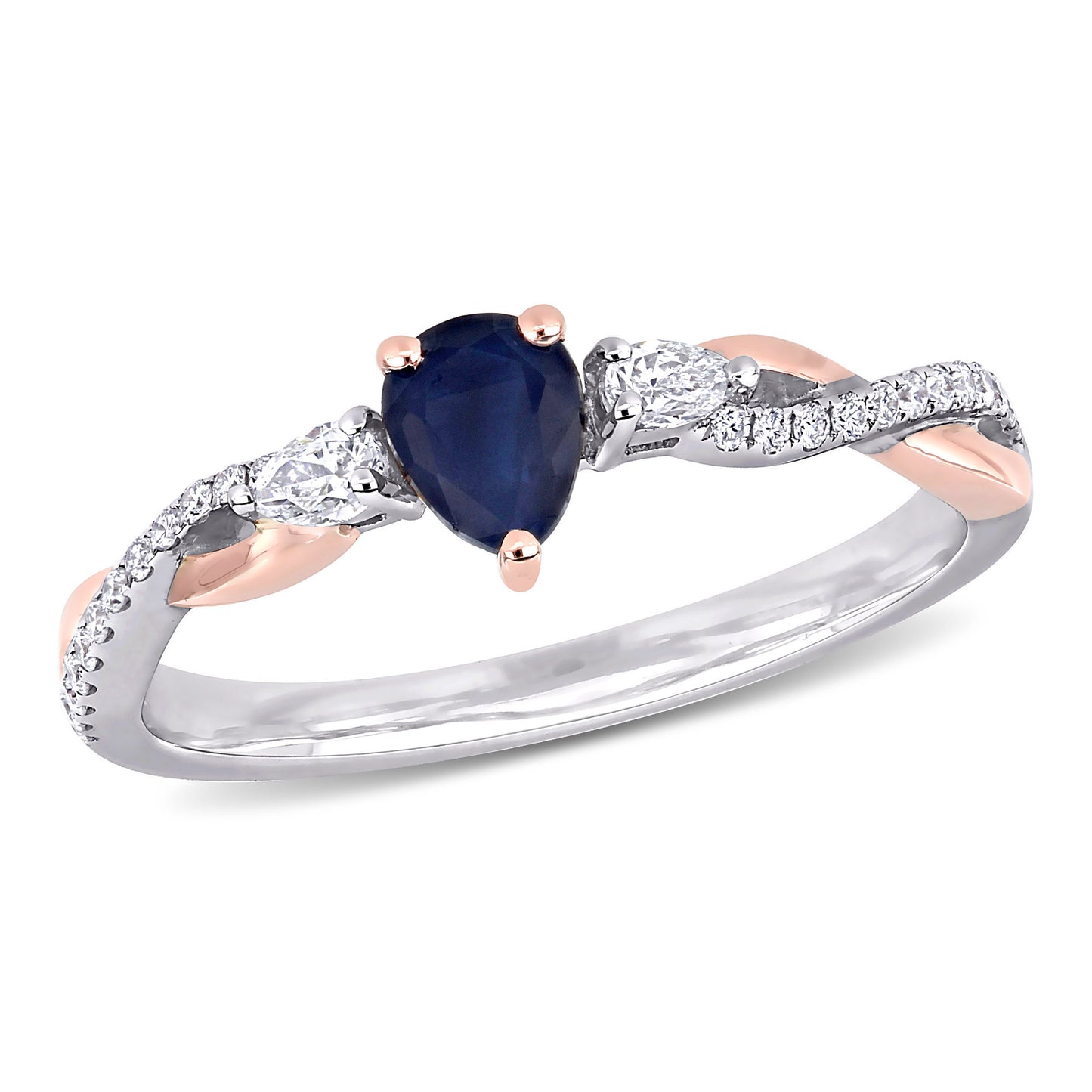 Pear Cut Sapphire & Diamonds Ring in Two-Tone 14k Gold