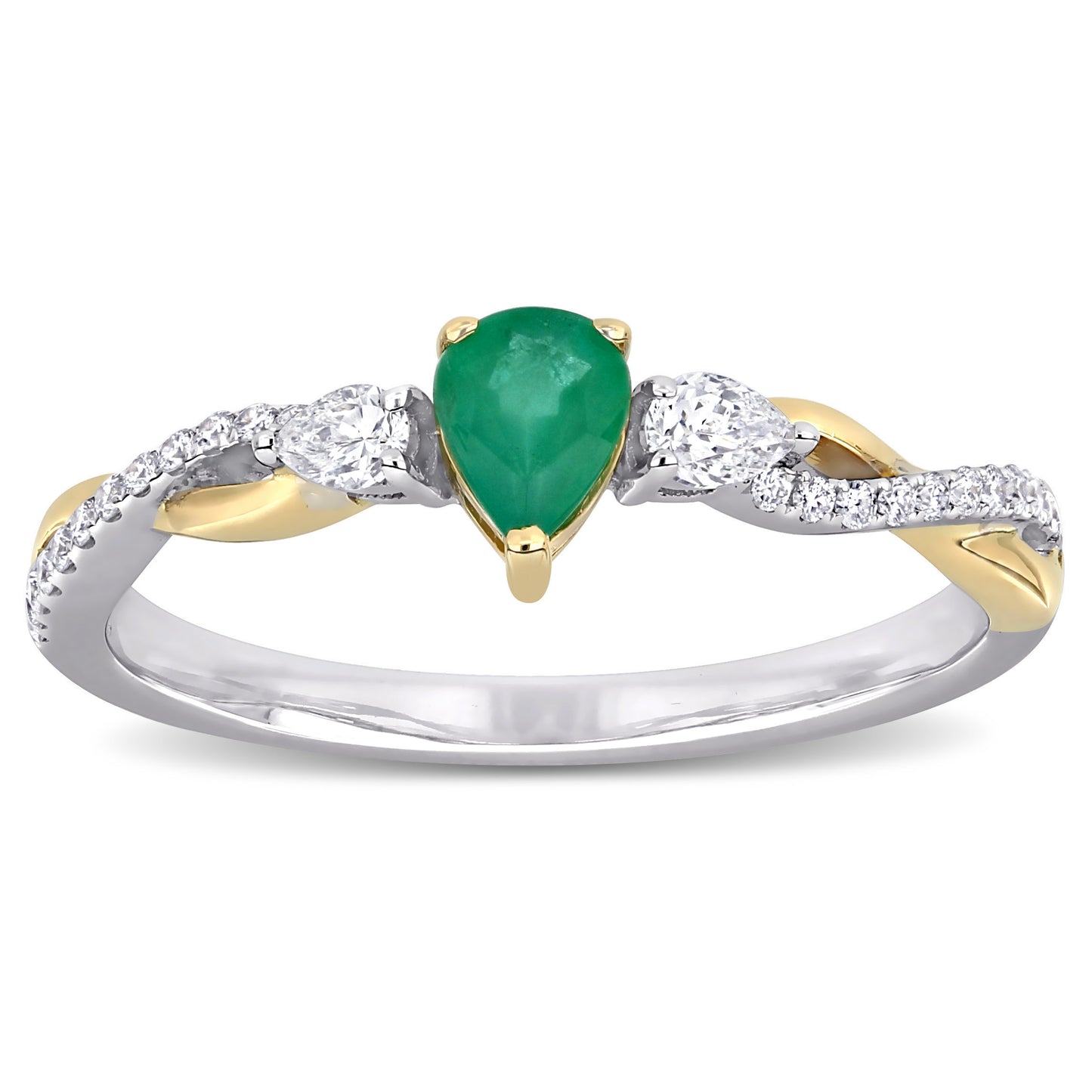 Pear Cut Emerald & Diamonds Infinity Ring in 14k Gold