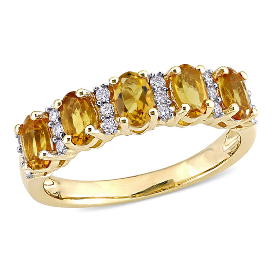 Citrine &  Diamond Semi Eternity Ring in 14k Yellow Gold