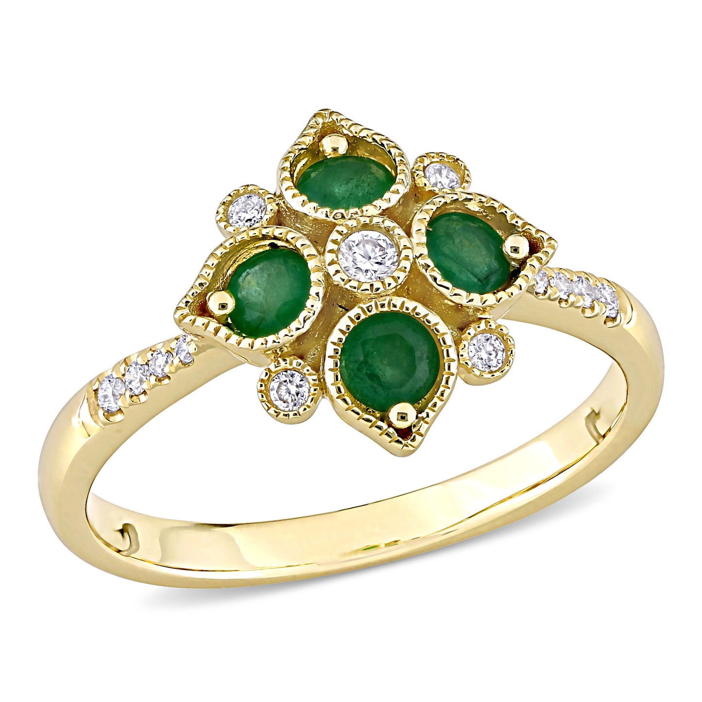 Diamond & Emerald Art Deco Ring in 14k Yellow Gold