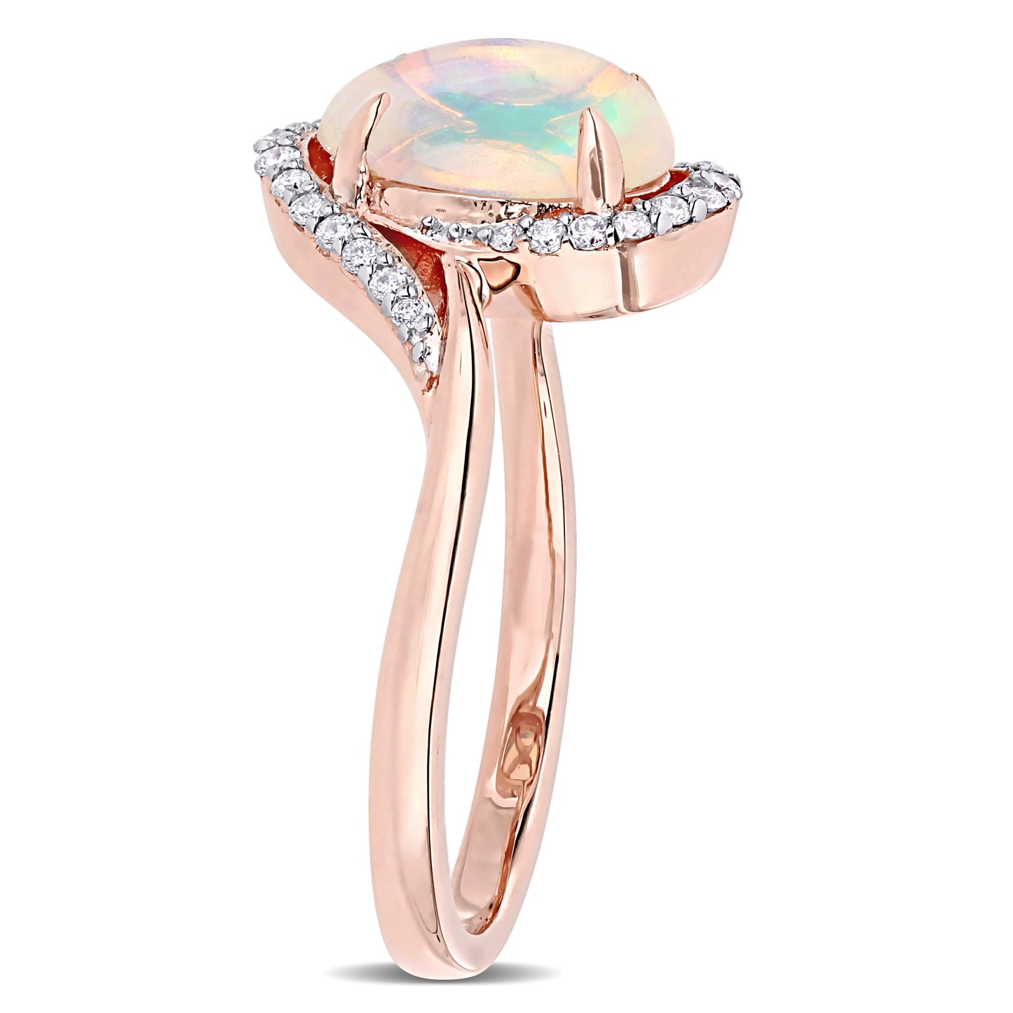 Ethiopian Opal & Diamond Bypass Ring in 10k Rose Gold