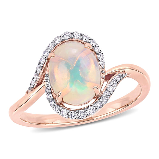 Ethiopian Opal & Diamond Bypass Ring in 10k Rose Gold
