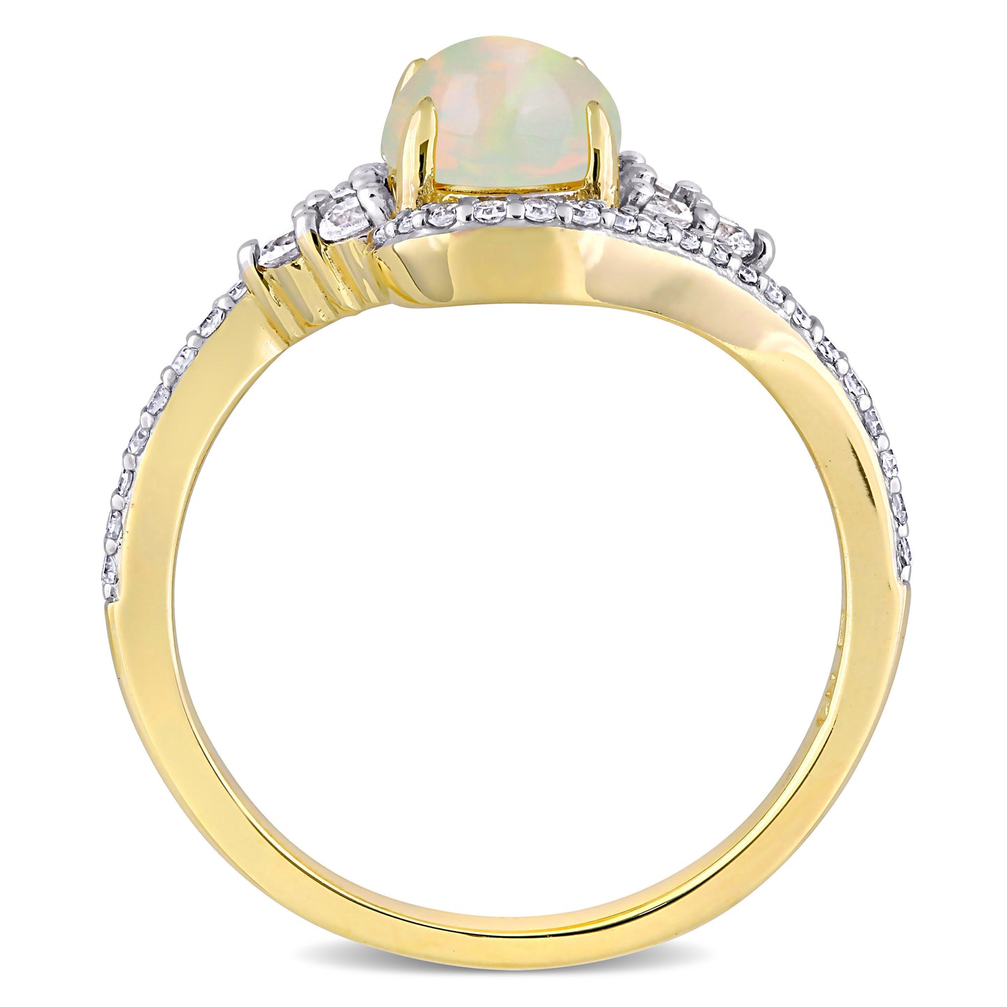 Ethiopian Opal White Sapphire & Diamond Ring in 10k Yellow Gold