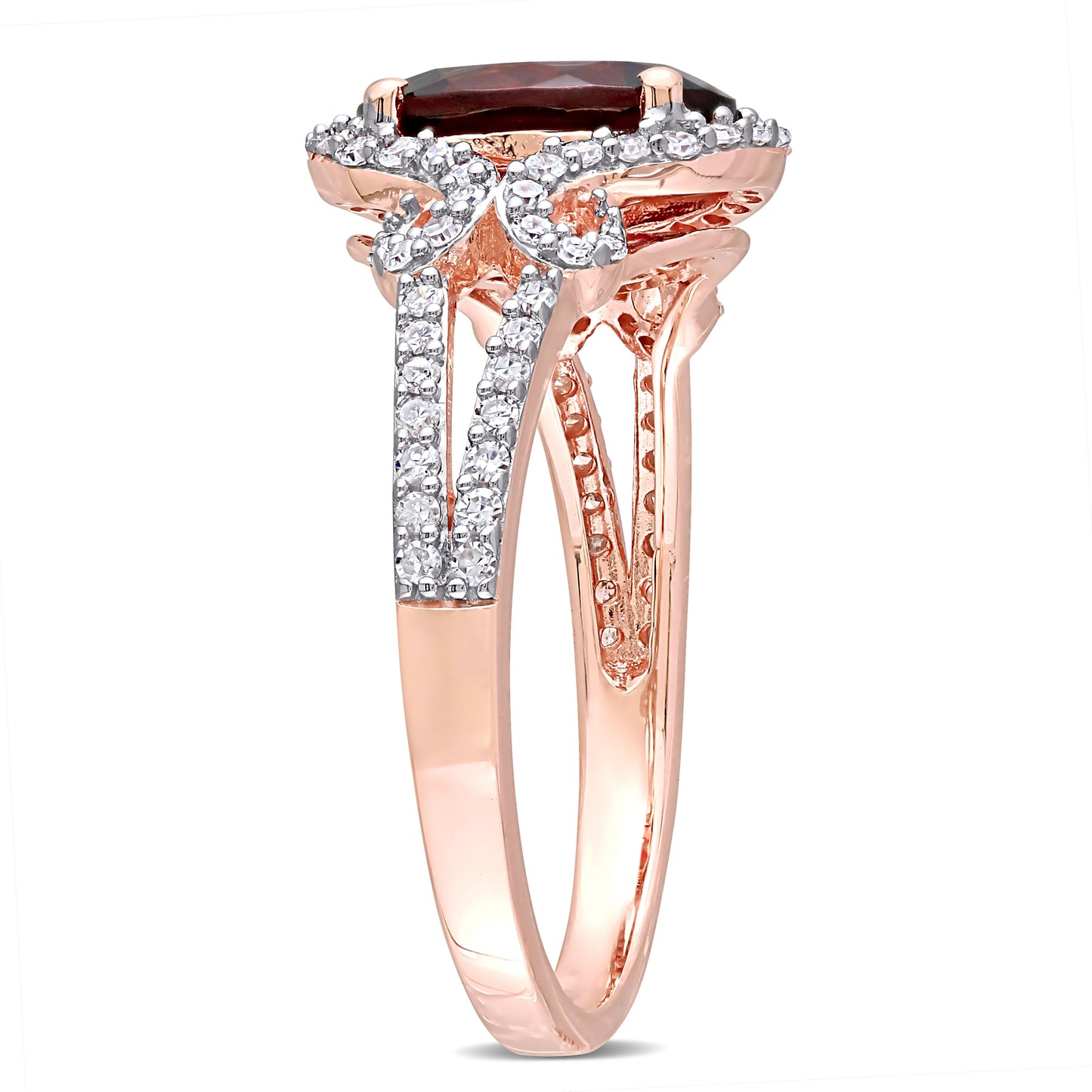 Garnet & Diamond Oval Cut Halo Ring in 10k Rose Gold