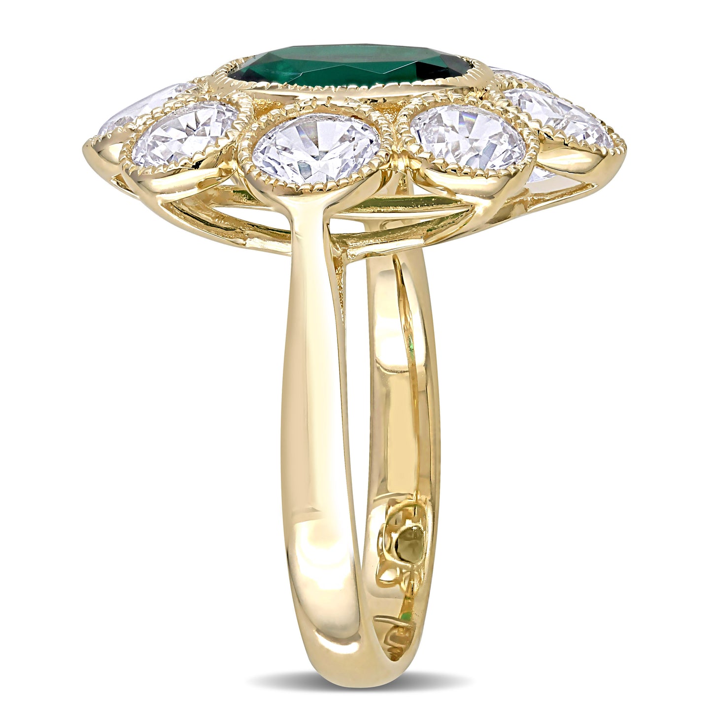 Emerald & White Sapphire Flower Ring in 10k Yellow Gold