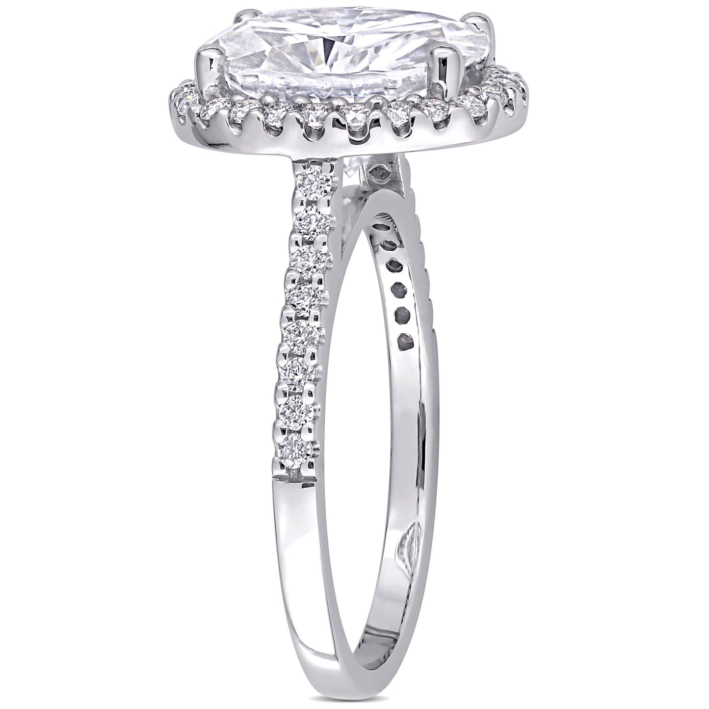 Oval Cut Moissanite Halo Ring in 14k White Gold