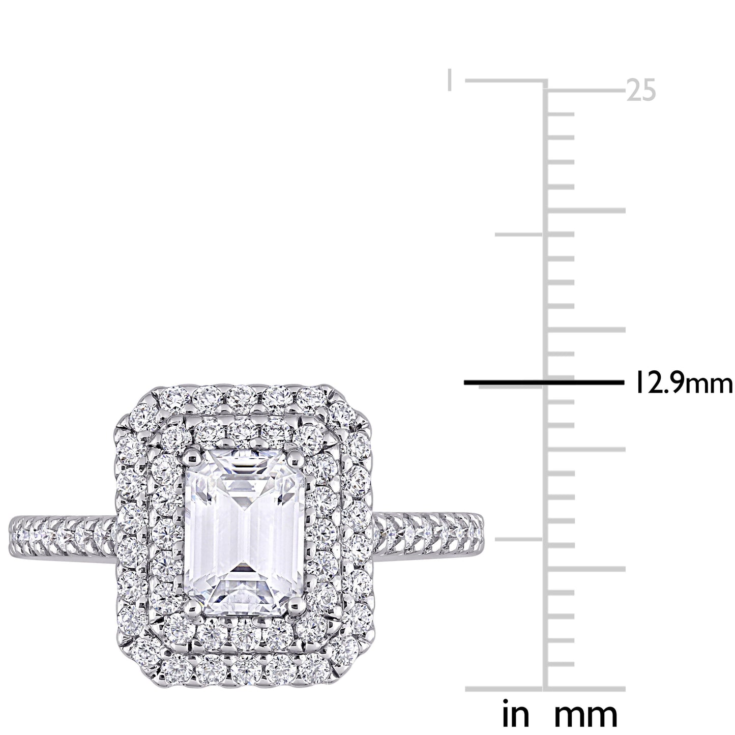 Emerald Cut Moissanite Halo Ring in 10k White Gold