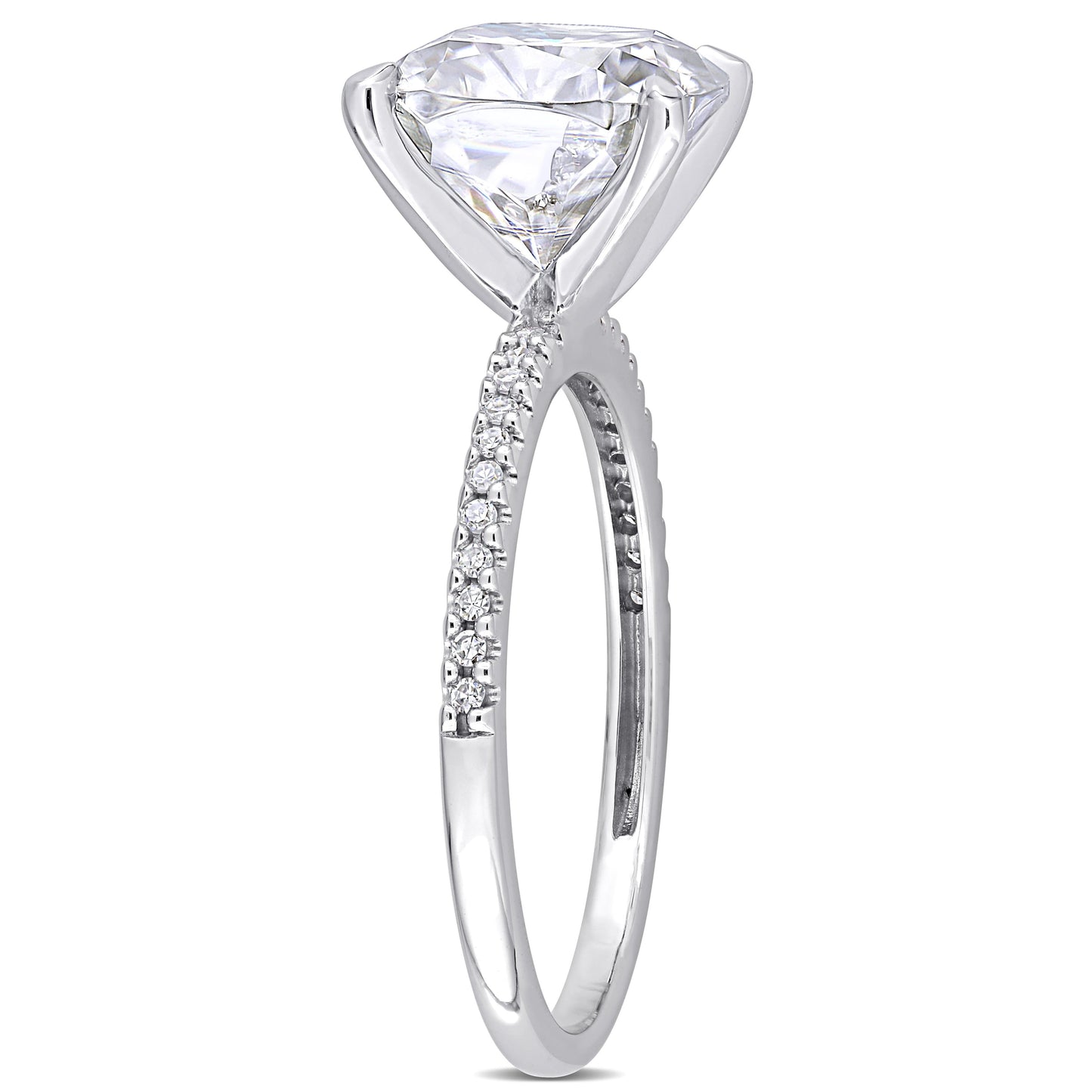 Cushion Cut Moissanite & Diamond Ring in 14k White