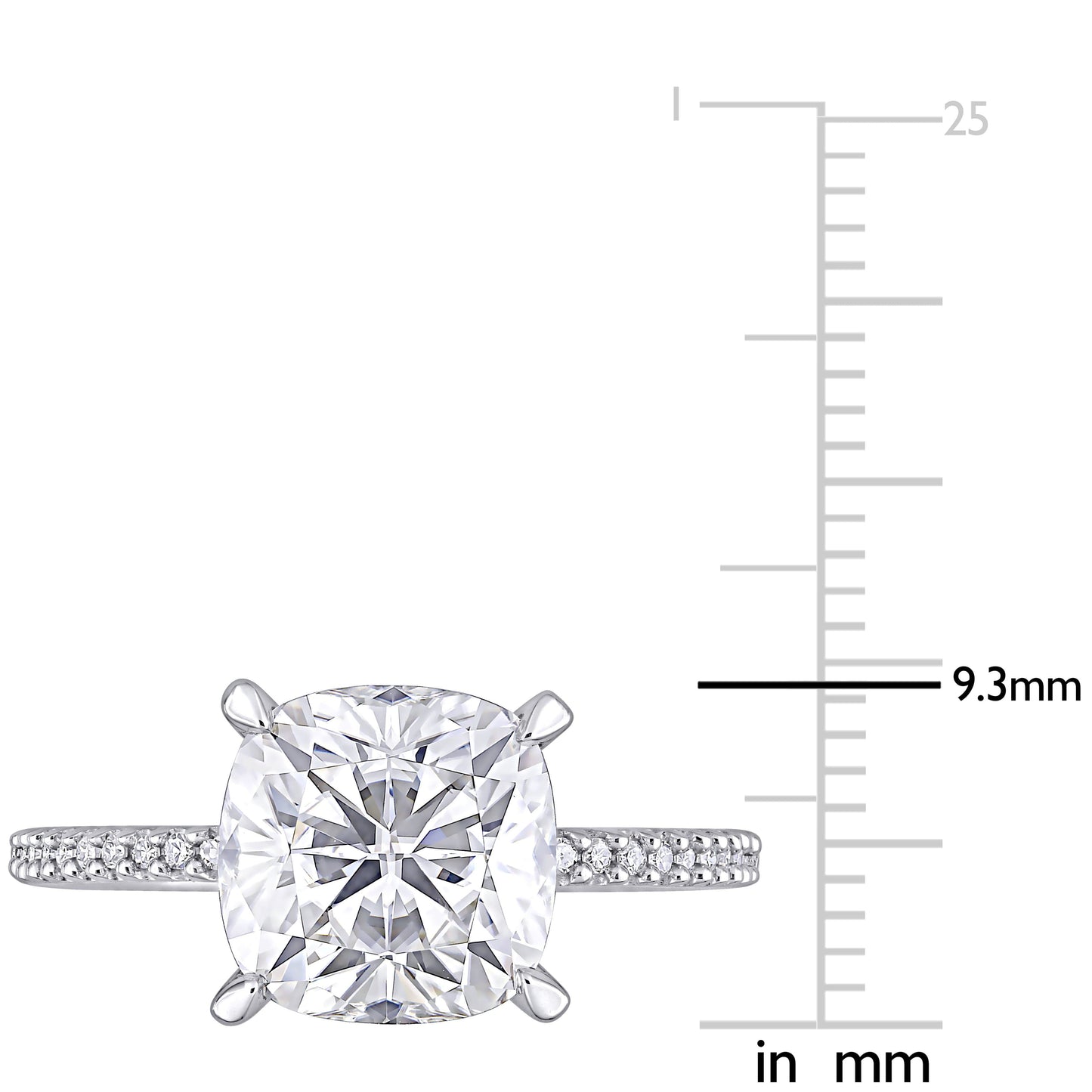 Cushion Cut Moissanite & Diamond Ring in 14k White
