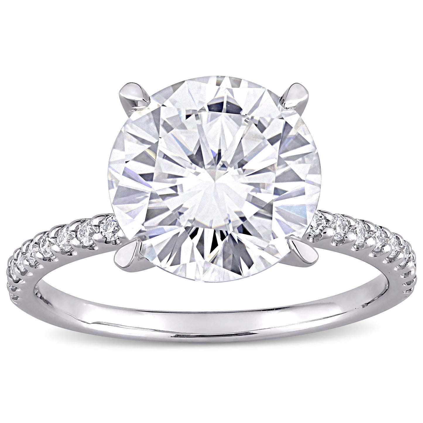 Round Cut Moissanite Pavé Ring 10k White Gold