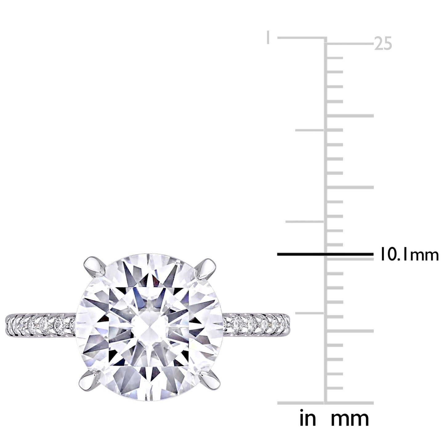 Round Cut Moissanite Pavé Ring 10k White Gold