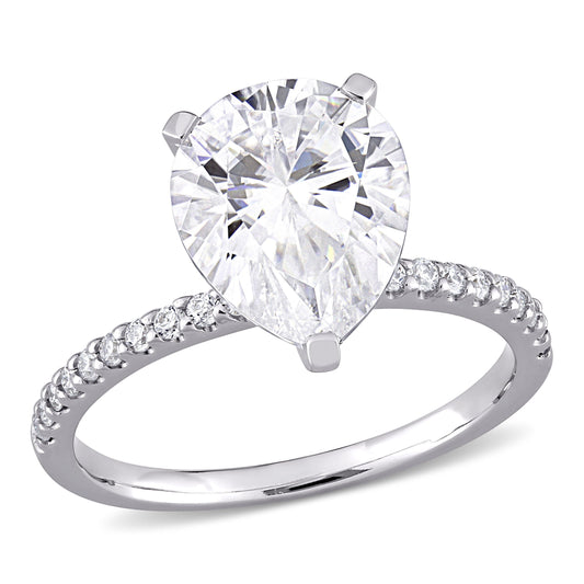 Pear Cut Moissanite Pavé Ring in 10k White Gold