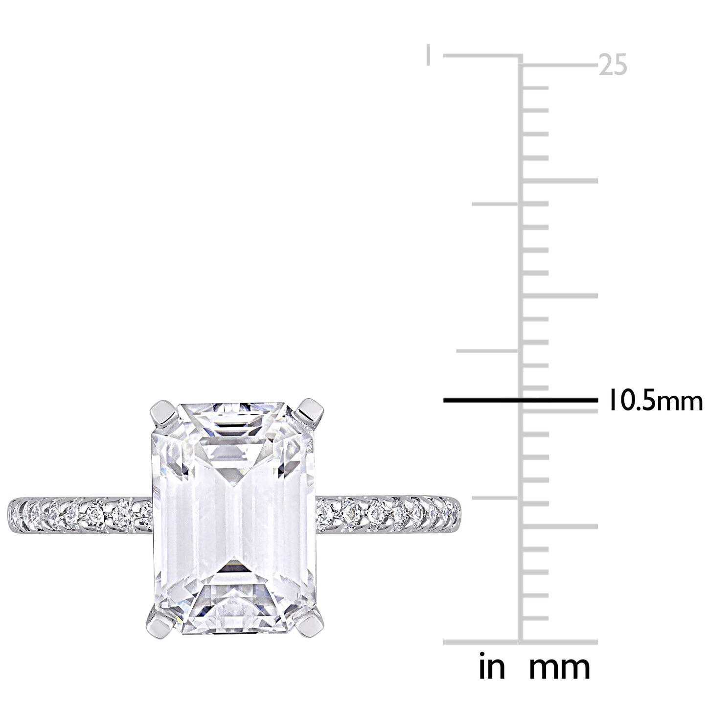 Emerald Cut Moissanite Pavé Ring in 10k White Gold