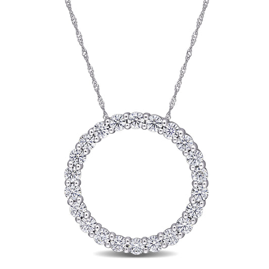 Open Circle Moissanite Necklace in 10k White Gold