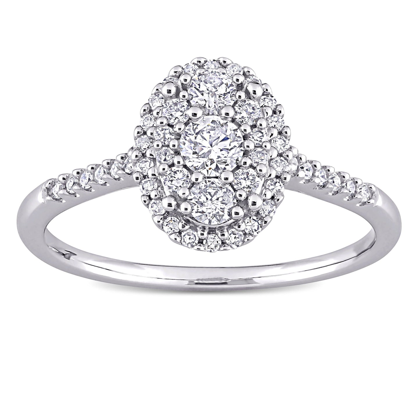 Oval Double Halo Diamond Ring in 10k White Gold