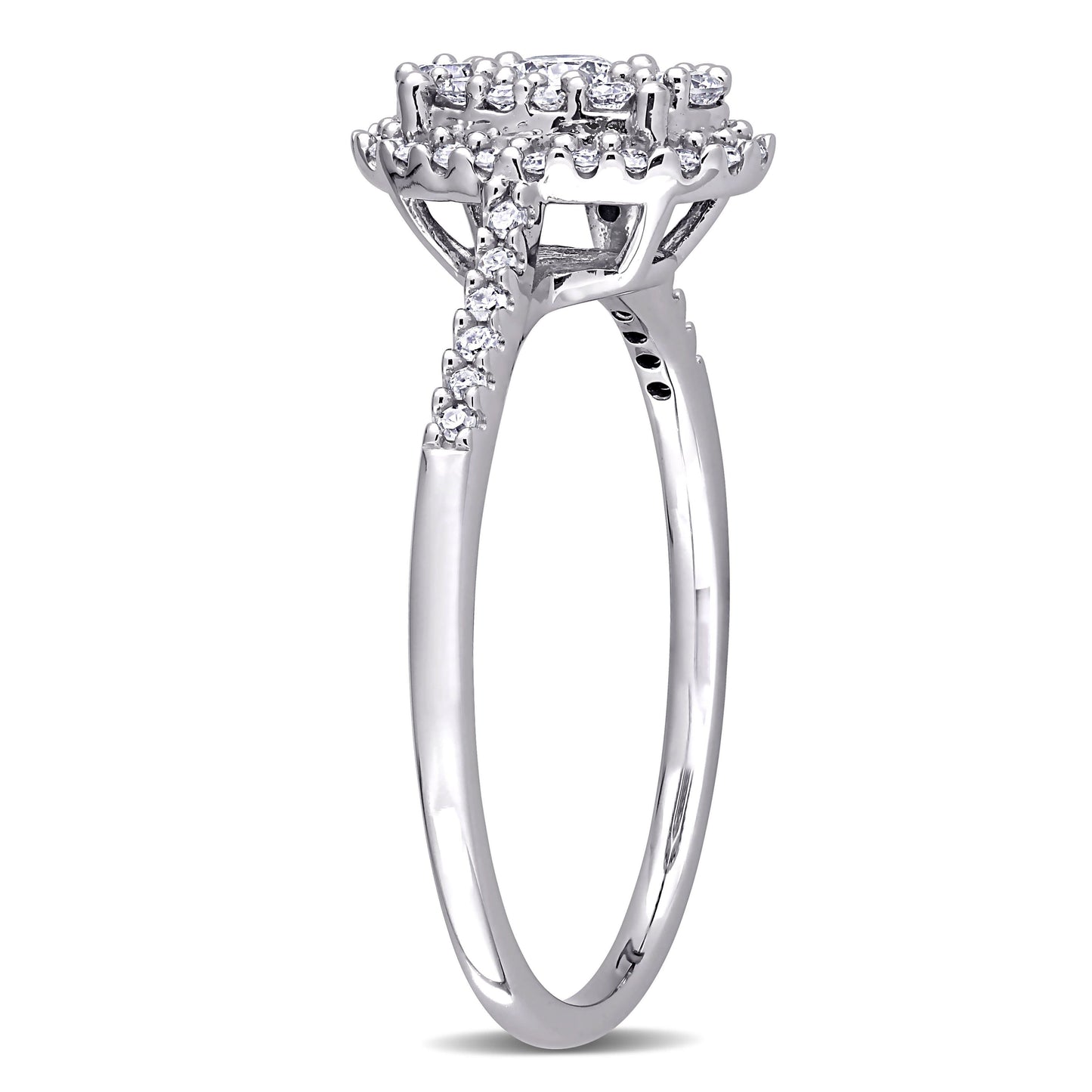 Oval Double Halo Diamond Ring in 10k White Gold