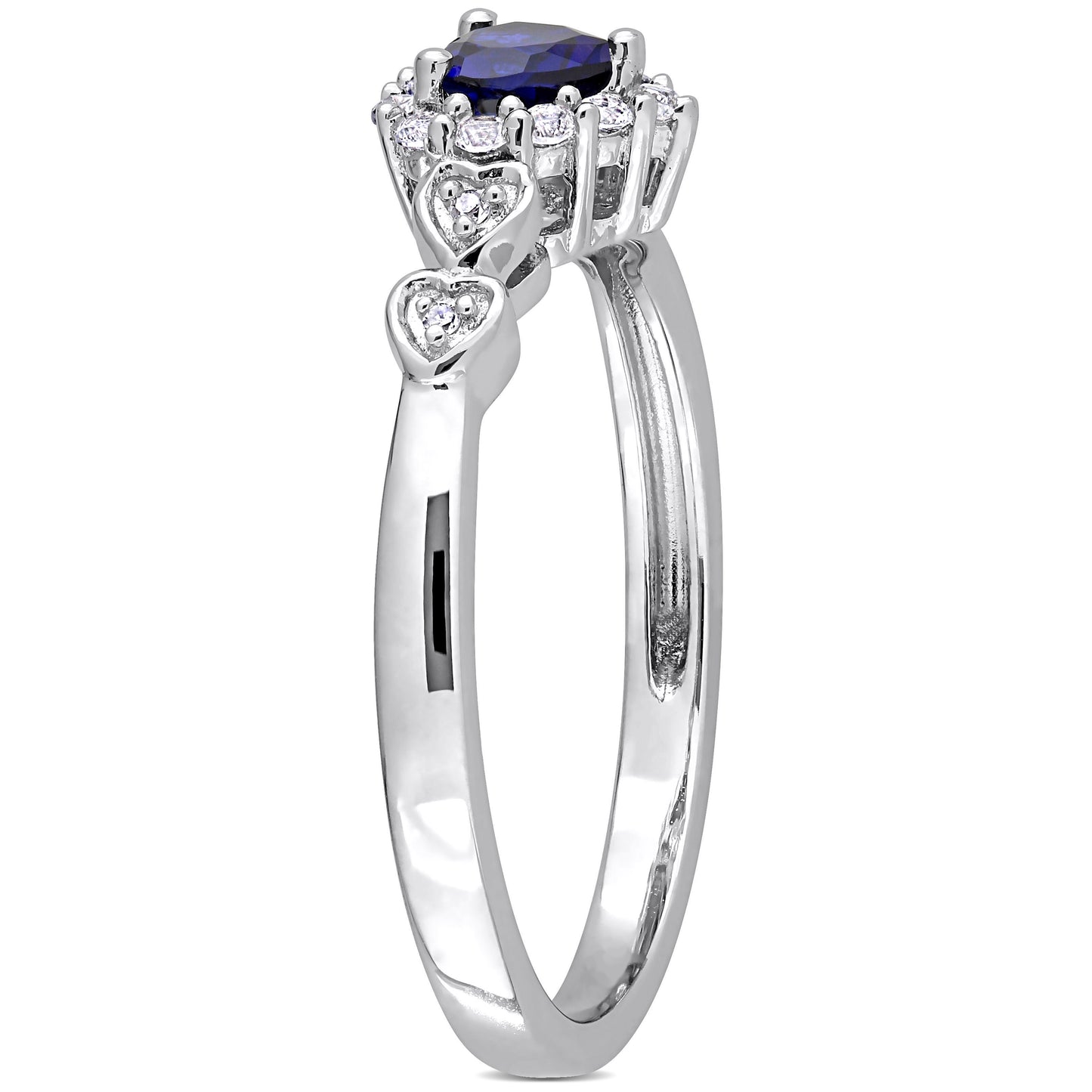 Heart Blue & White Sapphire and Diamond Ring in Sterling Silver