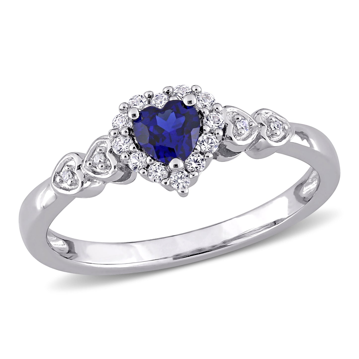 Heart Blue & White Sapphire and Diamond Ring in Sterling Silver