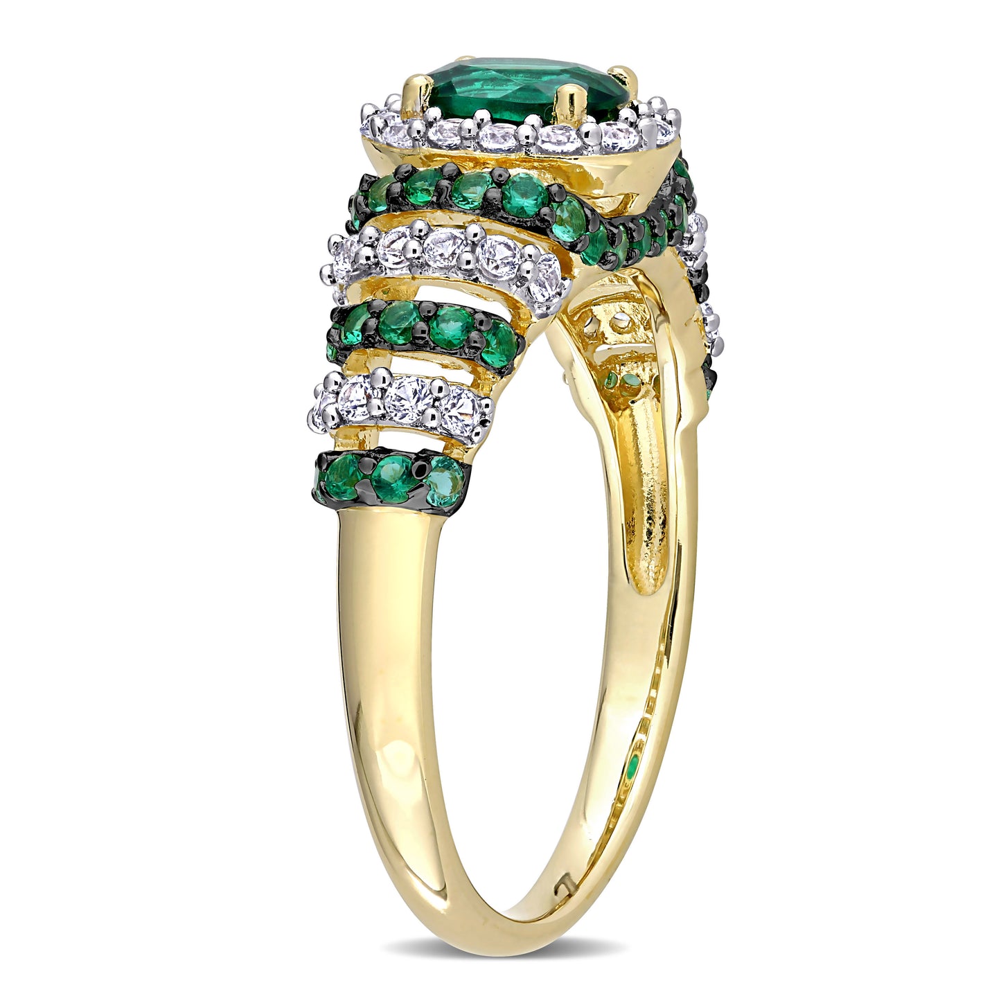 Created Emerald & White Sapphire Ring in Yellow Sterling Silver