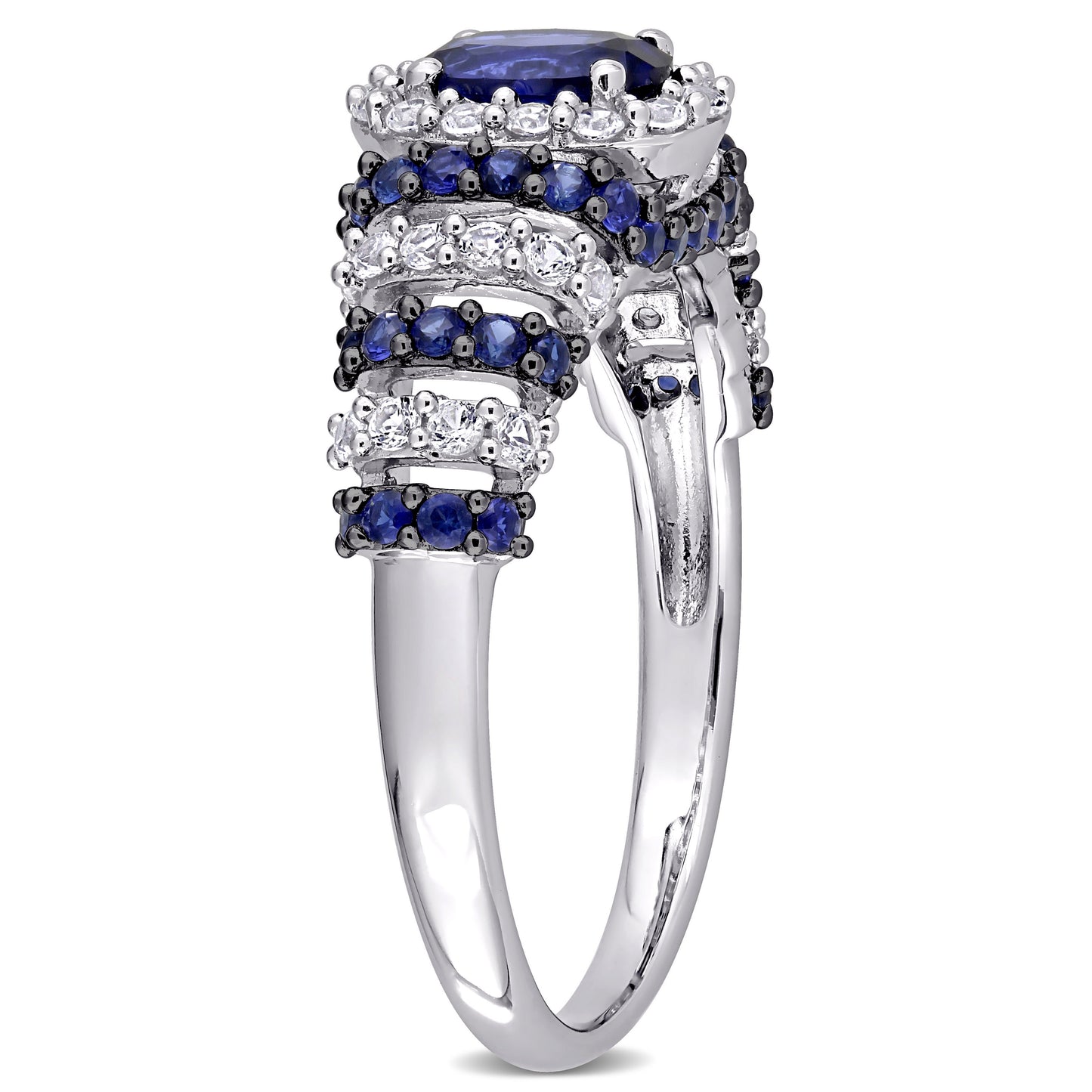 Tiered Blue & White Sapphire Ring in Sterling Silver
