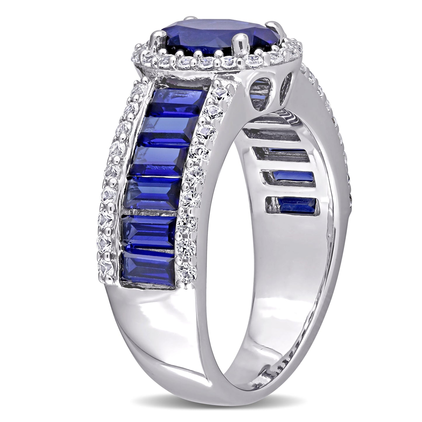 Oval Cut Blue & White Sapphire Band in Sterling Silver