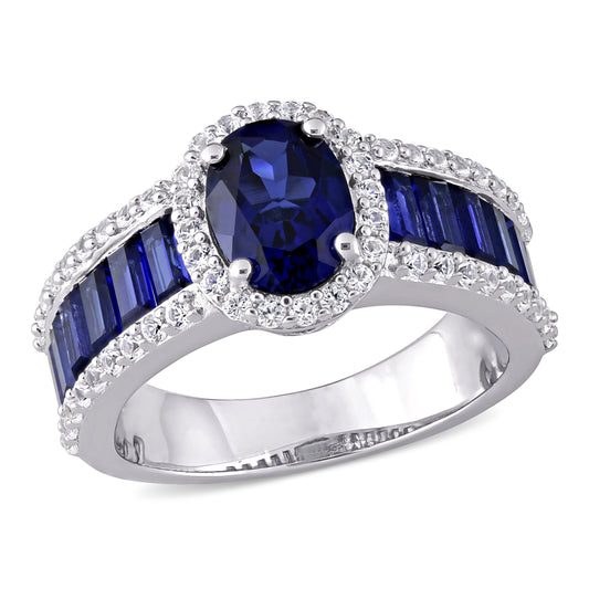 Oval Cut Blue & White Sapphire Band in Sterling Silver