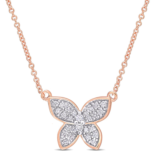 Butterfly Cluster Diamond Necklace in 10k Rose Gold