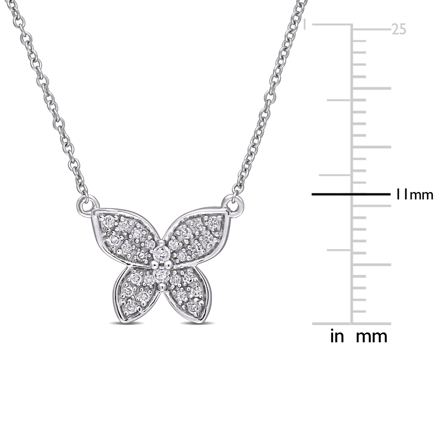 Butterfly Cluster Diamond Necklace in 10k White Gold