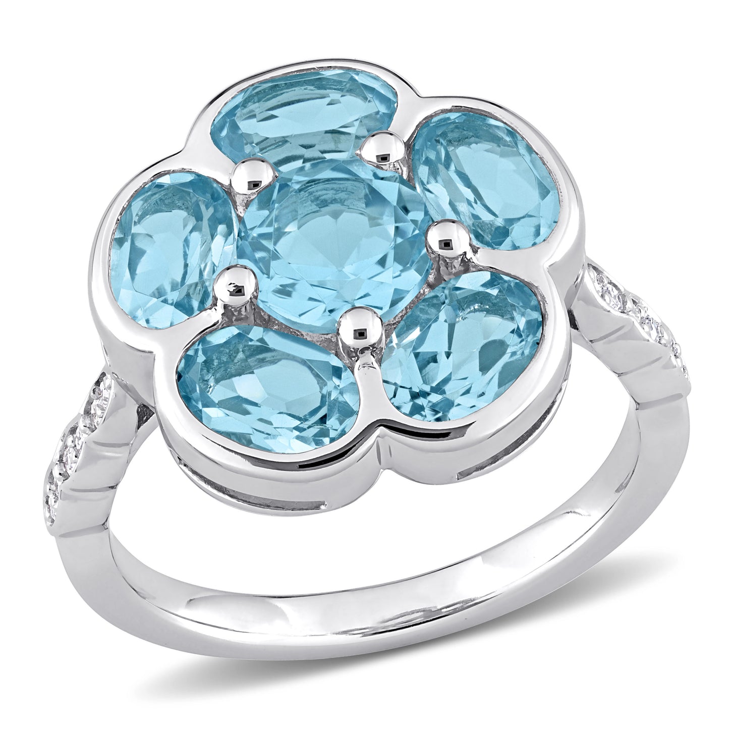 3 1/3ct Blue Topaz & Diamond Flower Ring in Sterling Silver
