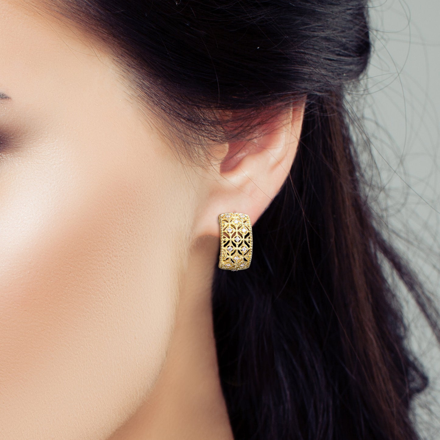 Lace Diamond Hoops in 14k Yellow Gold