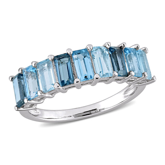 2 1/2ct Blue Topaz Baguette Ring in Sterling Silver