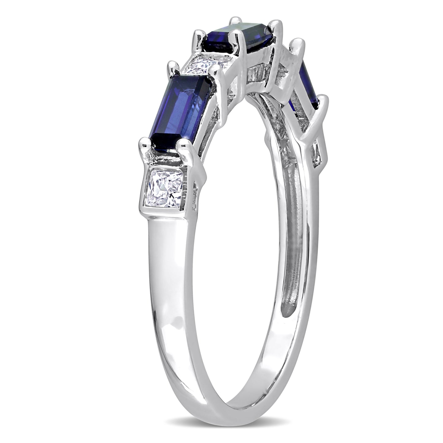 1 3/8ct Blue & White Sapphire Baguette Ring in Sterling Silver