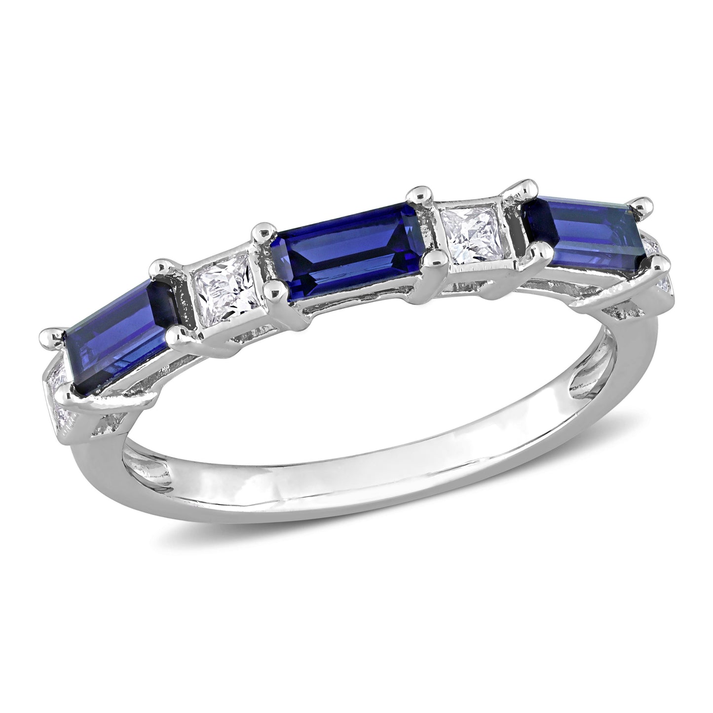 1 3/8ct Blue & White Sapphire Baguette Ring in Sterling Silver