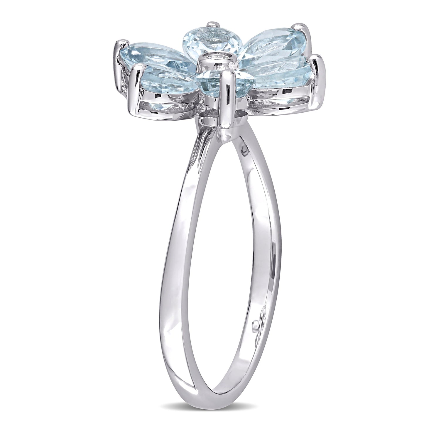 Diamond & Aquamarine Flower Ring in 14k White Gold
