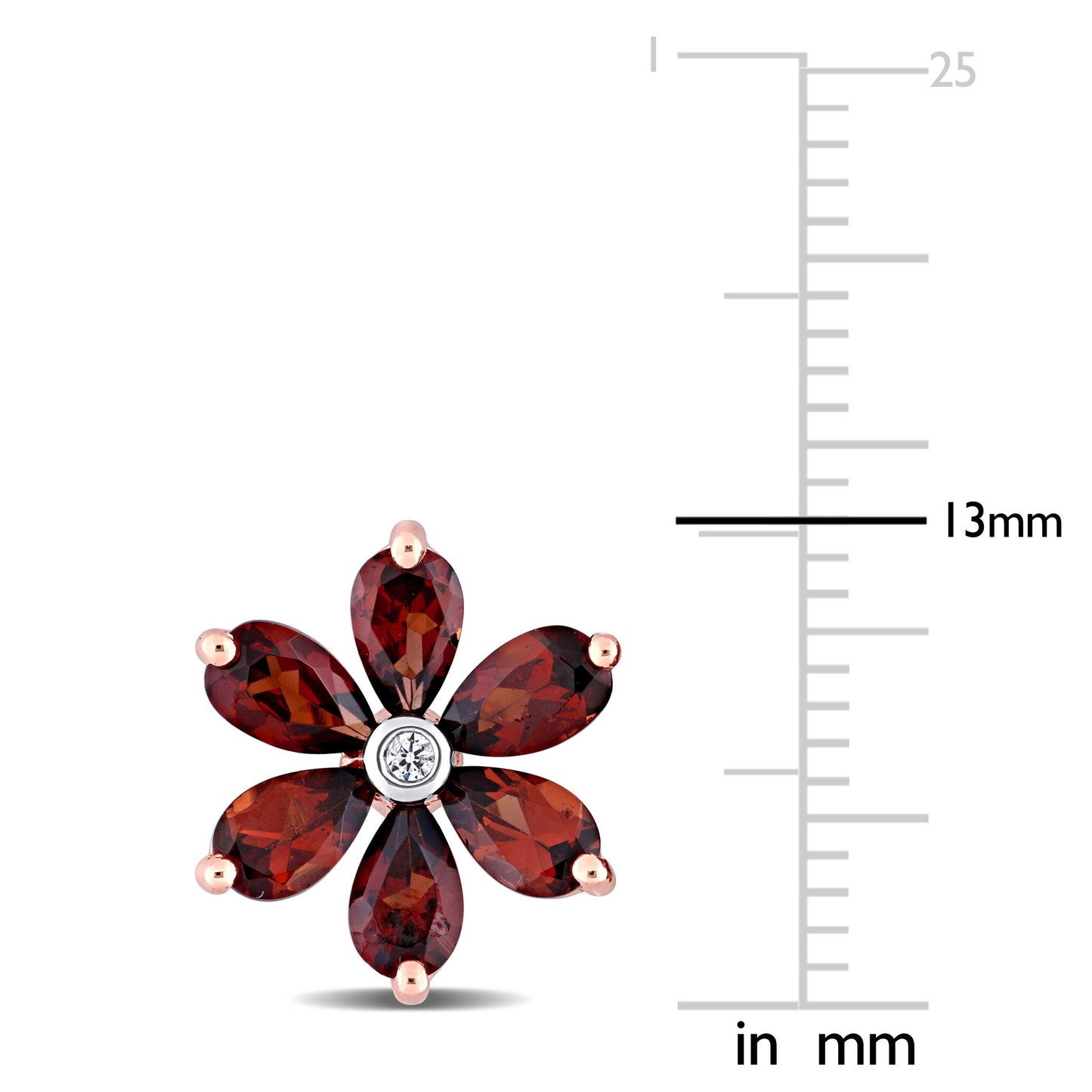 3 1/4ct Garnet & Diamond Flower Studs in 10k Rose Gold